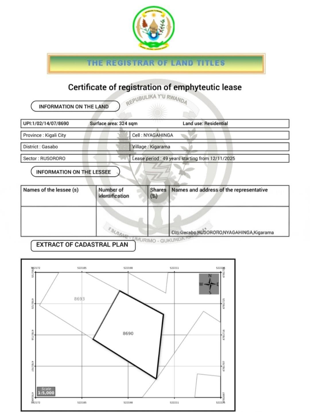 PRIME LAND PLOT FOR SALE – RUSORORO, KIGALI